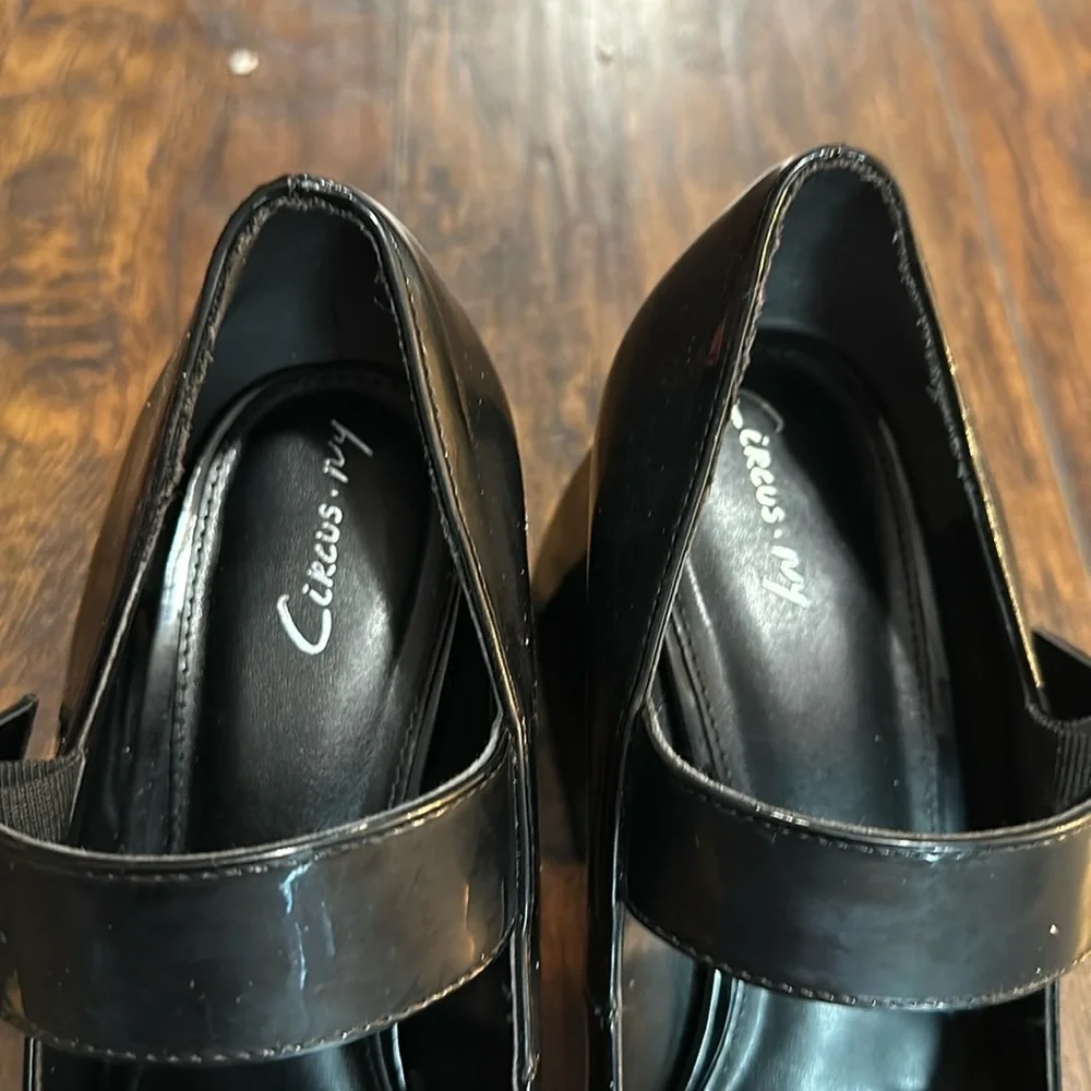 Sam Edelman Circus Dull Distressed Black Platform Patent Leather Block Heeled